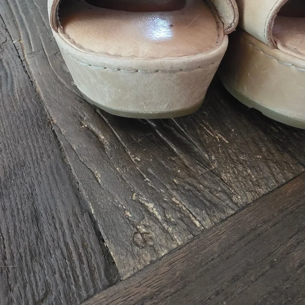 Born Orbit Tan Slingback Leather Platform Open Toe Shoes